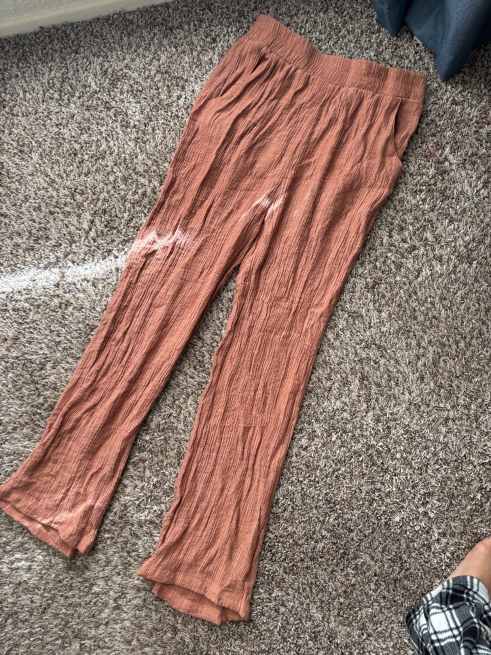 Blu Pepper Rust-Peach Crinkle Wide-Leg Pants